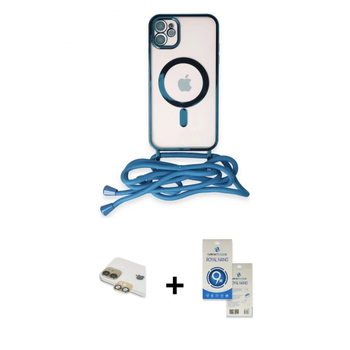 MARSİLYAN™- iPhone 11 Kılıf Eksen Özel Seri - Şeffaf Royal Nano Ekran Koruyucu + Pers Alüminyum Kamera Lens - GD