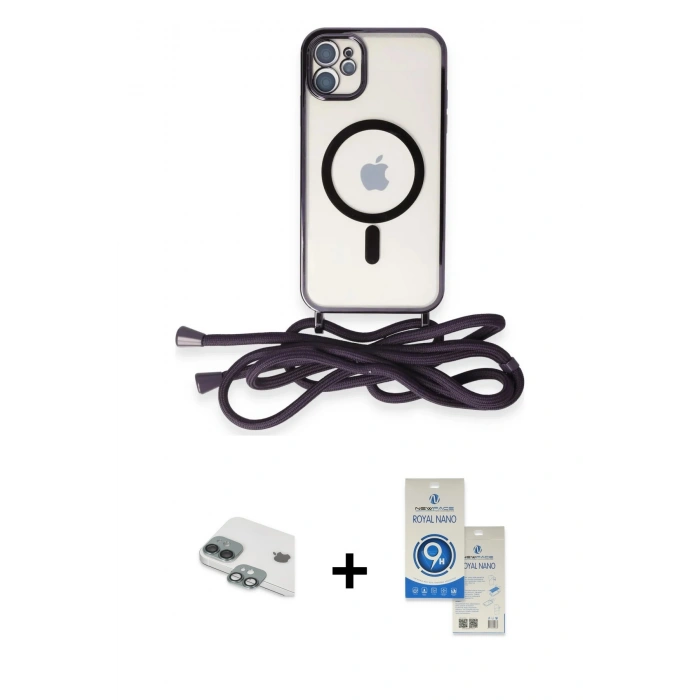 MARSİLYAN™- iPhone 11 Kılıf Eksen Özel Seri - Şeffaf Royal Nano Ekran Koruyucu + Pers Alüminyum Kamera Lens - YL