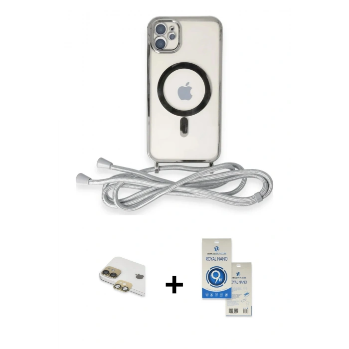 MARSİLYAN™- iPhone 11 Kılıf Eksen Özel Seri - Şeffaf Royal Nano Ekran Koruyucu + Pers Alüminyum Kamera Lens - GD