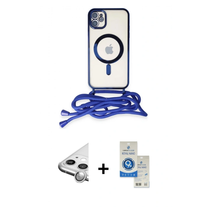 MARSİLYAN™- iPhone 11 Kılıf Eksen Özel Seri - Şeffaf Royal Nano Ekran Koruyucu + Raze Metal Kamera Lens - GS