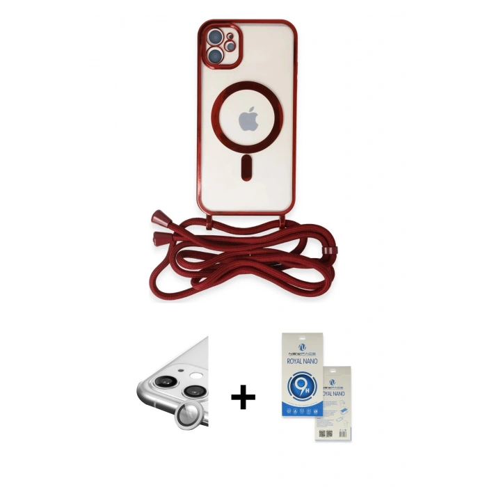 MARSİLYAN™- iPhone 11 Kılıf Eksen Özel Seri - Şeffaf Royal Nano Ekran Koruyucu + Raze Metal Kamera Lens - GS
