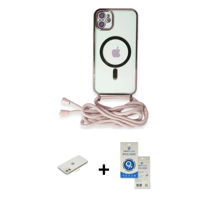 MARSİLYAN™- iPhone 11 Kılıf Eksen Özel Seri - Şeffaf Royal Nano Ekran Koruyucu + Renkli Kamera Lens Koruma Cam - TU