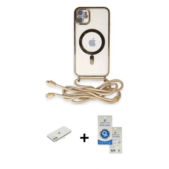 MARSİLYAN™- iPhone 11 Kılıf Eksen Özel Seri - Şeffaf Royal Nano Ekran Koruyucu + Renkli Kamera Lens Koruma Cam - TU