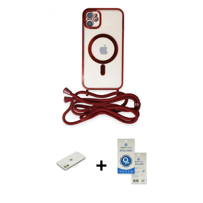 MARSİLYAN™- iPhone 11 Kılıf Eksen Özel Seri - Şeffaf Royal Nano Ekran Koruyucu + Renkli Kamera Lens Koruma Cam - TU