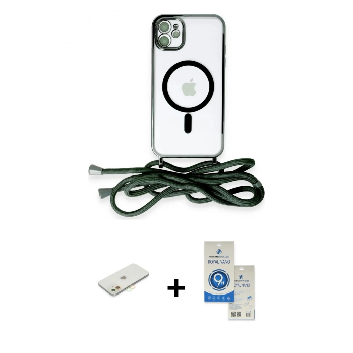 MARSİLYAN™- iPhone 11 Kılıf Eksen Özel Seri - Şeffaf Royal Nano Ekran Koruyucu + Renkli Kamera Lens Koruma Cam - TU