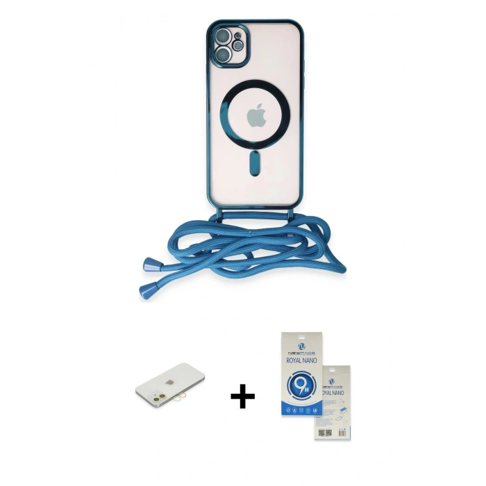MARSİLYAN™- iPhone 11 Kılıf Eksen Özel Seri - Şeffaf Royal Nano Ekran Koruyucu + Renkli Kamera Lens Koruma Cam - TU