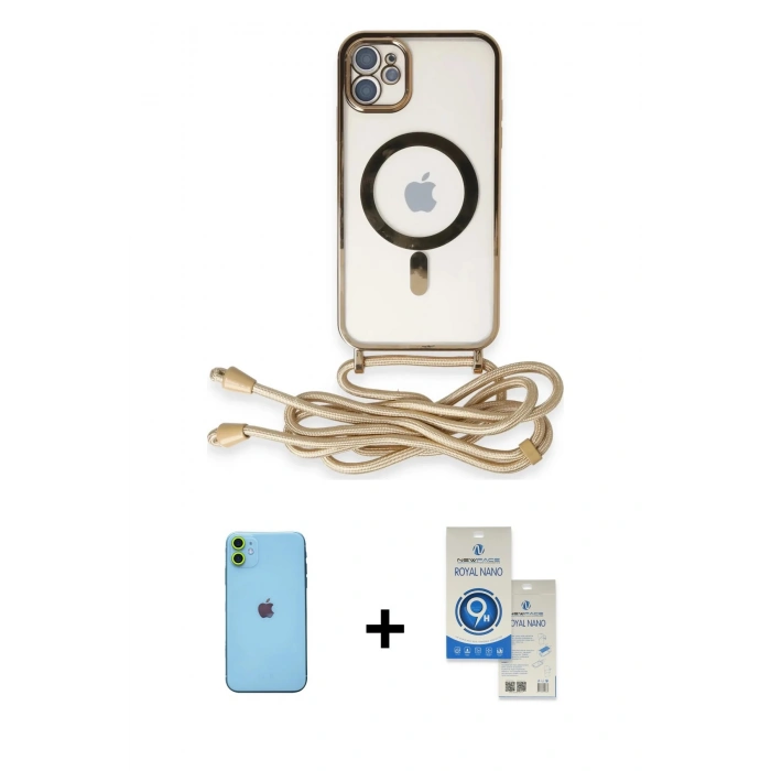 MARSİLYAN™- iPhone 11 Kılıf Eksen Özel Seri - Şeffaf Royal Nano Ekran Koruyucu + Neon Fosforlu Kamera Lens - YL