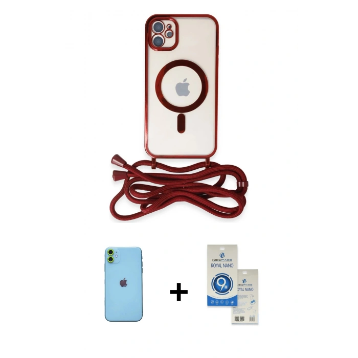 MARSİLYAN™- iPhone 11 Kılıf Eksen Özel Seri - Şeffaf Royal Nano Ekran Koruyucu + Neon Fosforlu Kamera Lens - YL