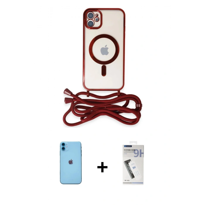 MARSİLYAN™- iPhone 11 Kılıf Eksen Özel Seri - Şeffaf Uv Polymer Nano Ekran Koruyucu + Neon Fosforlu Kamera Lens - MI