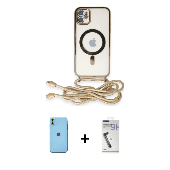MARSİLYAN™- iPhone 11 Kılıf Eksen Özel Seri - Şeffaf Uv Polymer Nano Ekran Koruyucu + Neon Fosforlu Kamera Lens - YL