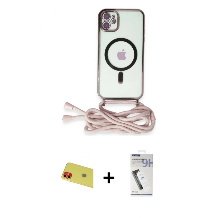 MARSİLYAN™- iPhone 11 Kılıf Eksen Özel Seri - Şeffaf Uv Polymer Nano Ekran Koruyucu + Rainbow Kamera Lens Koruma Cam - KI