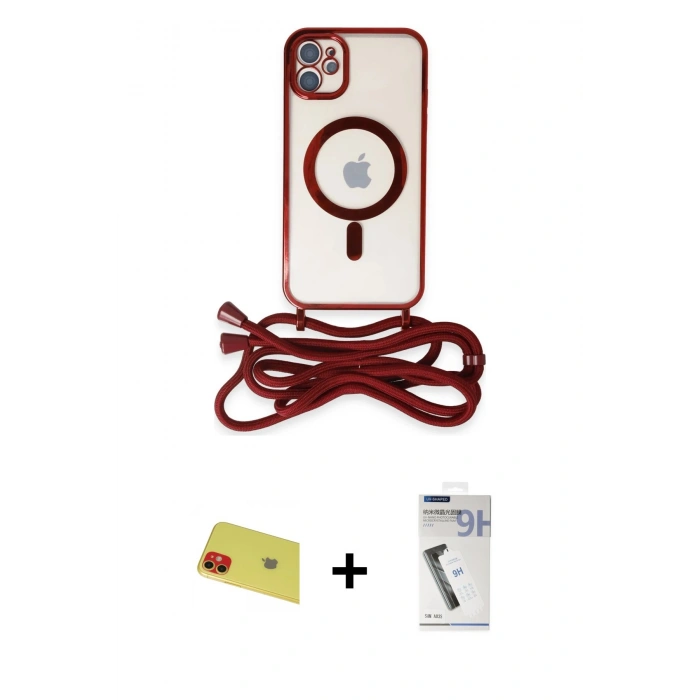 MARSİLYAN™- iPhone 11 Kılıf Eksen Özel Seri - Şeffaf Uv Polymer Nano Ekran Koruyucu + Rainbow Kamera Lens Koruma Cam - KI