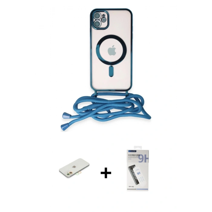 MARSİLYAN™- iPhone 11 Kılıf Eksen Özel Seri - Şeffaf Uv Polymer Nano Ekran Koruyucu + Renkli Kamera Lens Koruma Cam - TU