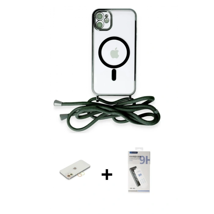 MARSİLYAN™- iPhone 11 Kılıf Eksen Özel Seri - Şeffaf Uv Polymer Nano Ekran Koruyucu + Renkli Kamera Lens Koruma Cam - SI
