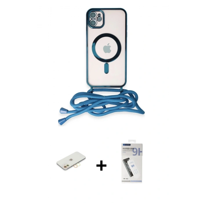 MARSİLYAN™- iPhone 11 Kılıf Eksen Özel Seri - Şeffaf Uv Polymer Nano Ekran Koruyucu + Renkli Kamera Lens Koruma Cam - SI