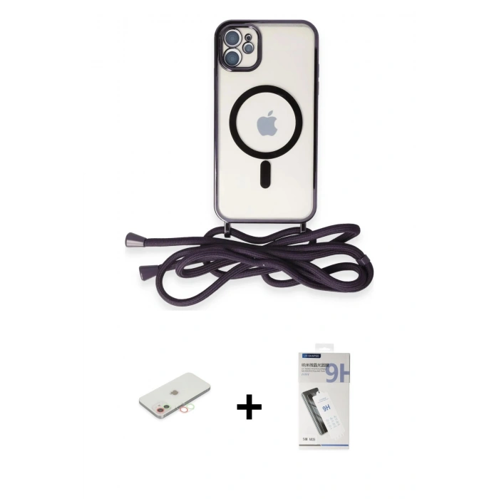 MARSİLYAN™- iPhone 11 Kılıf Eksen Özel Seri - Şeffaf Uv Polymer Nano Ekran Koruyucu + Renkli Kamera Lens Koruma Cam - YL