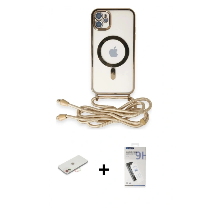 MARSİLYAN™- iPhone 11 Kılıf Eksen Özel Seri - Şeffaf Uv Polymer Nano Ekran Koruyucu + Renkli Kamera Lens Koruma Cam - YL