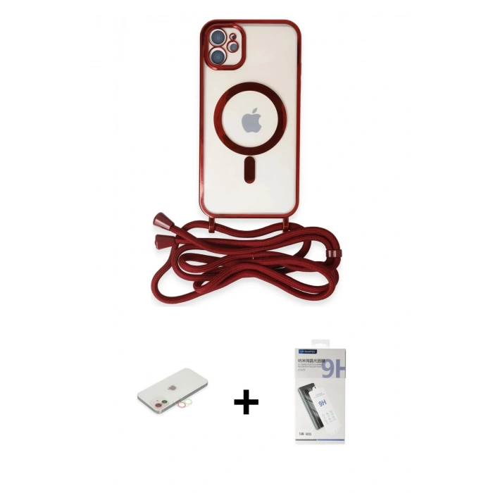 MARSİLYAN™- iPhone 11 Kılıf Eksen Özel Seri - Şeffaf Uv Polymer Nano Ekran Koruyucu + Renkli Kamera Lens Koruma Cam - YL
