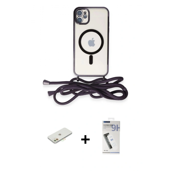 MARSİLYAN™- iPhone 11 Kılıf Eksen Özel Seri - Şeffaf Uv Polymer Nano Ekran Koruyucu + Renkli Kamera Lens Koruma Cam - TU