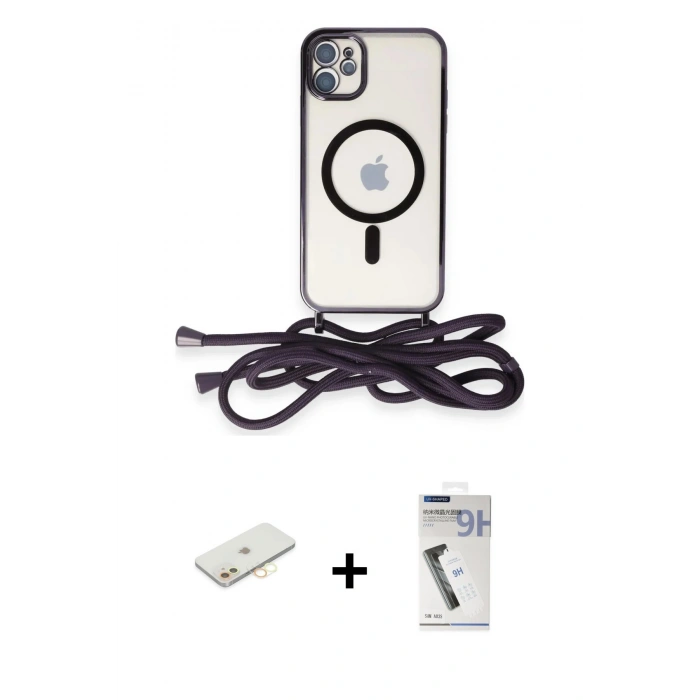 MARSİLYAN™- iPhone 11 Kılıf Eksen Özel Seri - Şeffaf Uv Polymer Nano Ekran Koruyucu + Renkli Kamera Lens Koruma Cam - SI