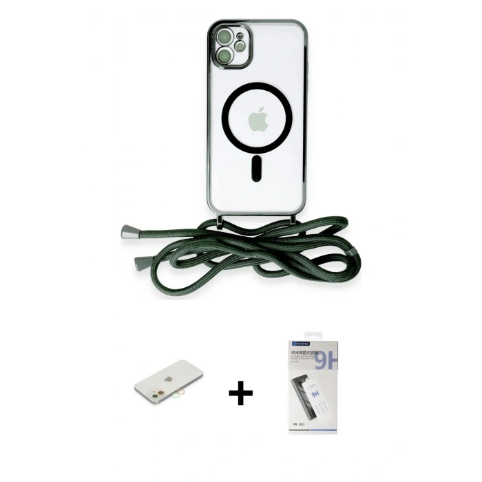 MARSİLYAN™- iPhone 11 Kılıf Eksen Özel Seri - Şeffaf Uv Polymer Nano Ekran Koruyucu + Renkli Kamera Lens Koruma Cam - TU
