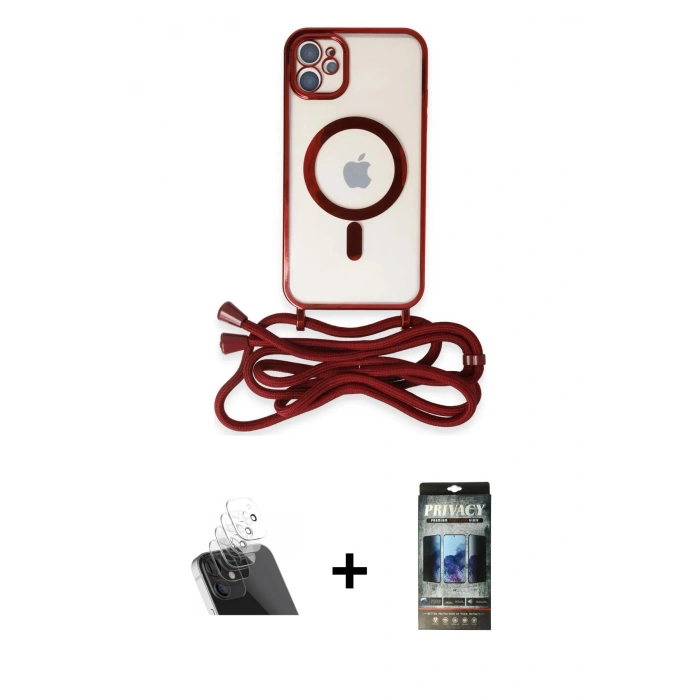 MARSİLYAN™- iPhone 11 Kılıf Eksen Özel Seri - Siyah 34D Hayalet Izgaralı Cam + Kamera Lens Koruma Cam - SF