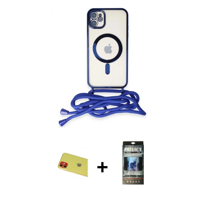 MARSİLYAN™- iPhone 11 Kılıf Eksen Özel Seri - Siyah 34D Hayalet Izgaralı Cam + Rainbow Kamera Lens Koruma Cam - KI