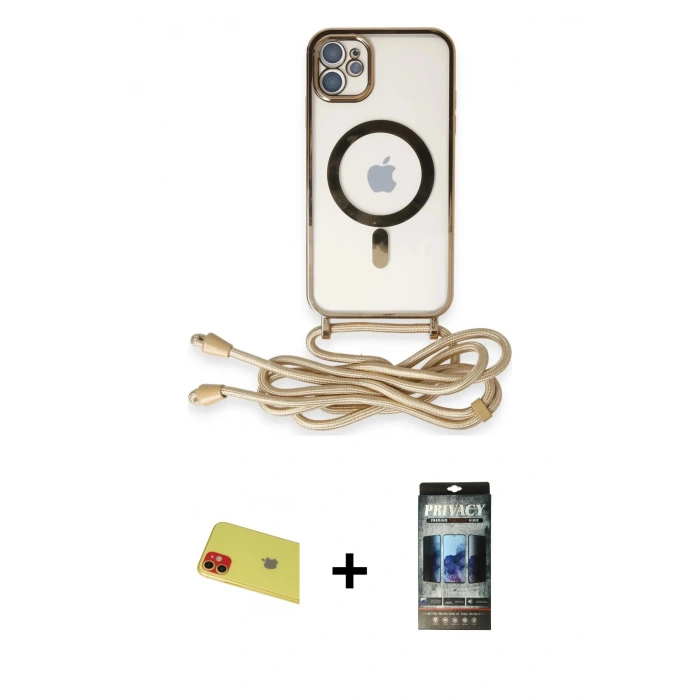 MARSİLYAN™- iPhone 11 Kılıf Eksen Özel Seri - Siyah 34D Hayalet Izgaralı Cam + Rainbow Kamera Lens Koruma Cam - KI