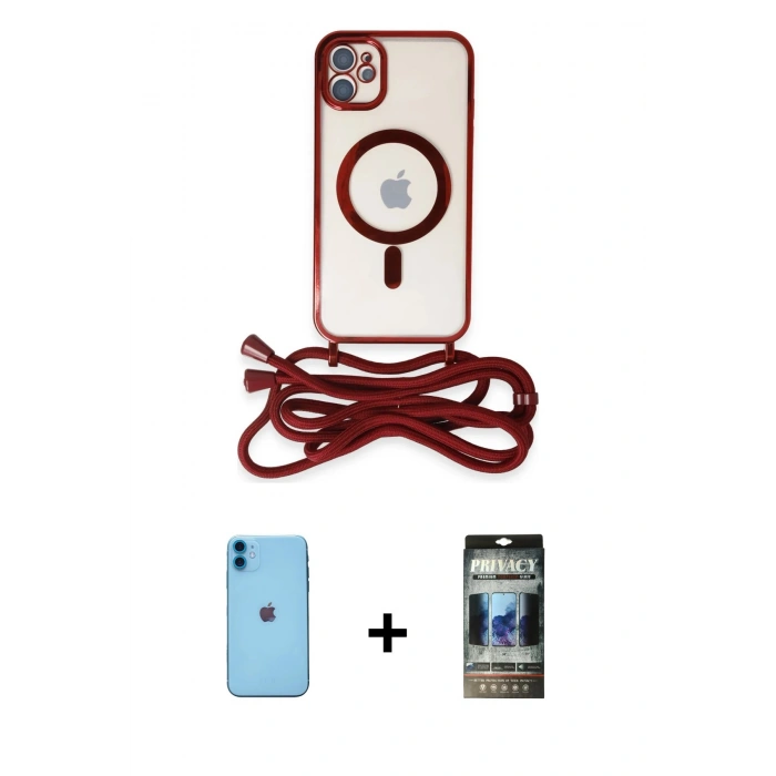 MARSİLYAN™- iPhone 11 Kılıf Eksen Özel Seri - Siyah 34D Hayalet Izgaralı Cam + Neon Fosforlu Kamera Lens - MI