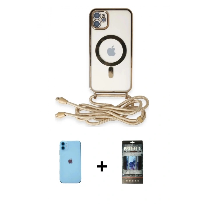 MARSİLYAN™- iPhone 11 Kılıf Eksen Özel Seri - Siyah 34D Hayalet Izgaralı Cam + Neon Fosforlu Kamera Lens - MI