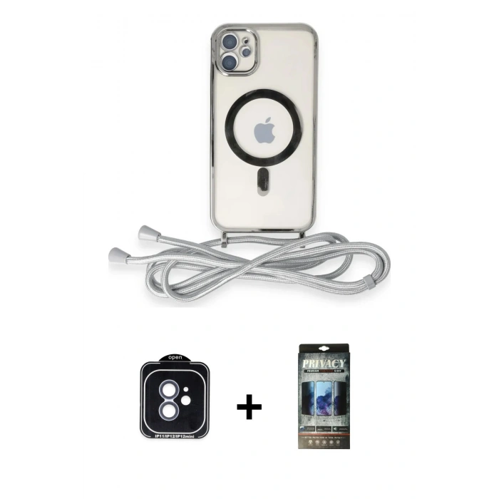 MARSİLYAN™- iPhone 11 Kılıf Eksen Özel Seri - Siyah 34D Hayalet Izgaralı Cam + PVD Metal Kamera Lens - MI