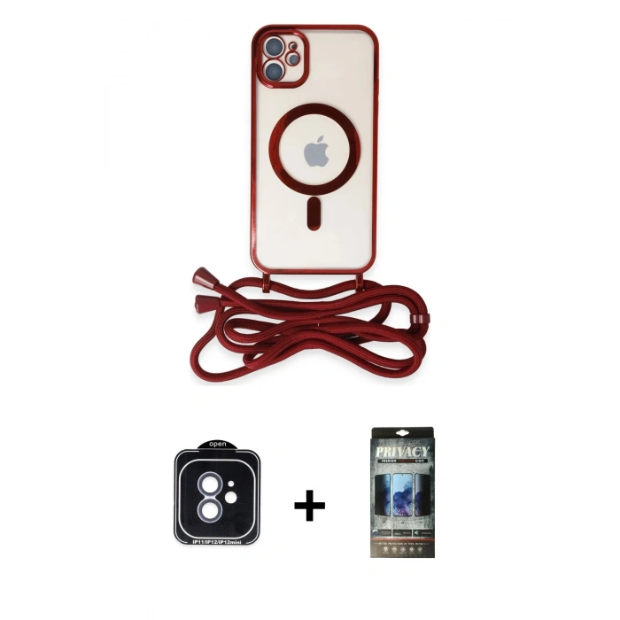 MARSİLYAN™- iPhone 11 Kılıf Eksen Özel Seri - Siyah 34D Hayalet Izgaralı Cam + PVD Metal Kamera Lens - MI