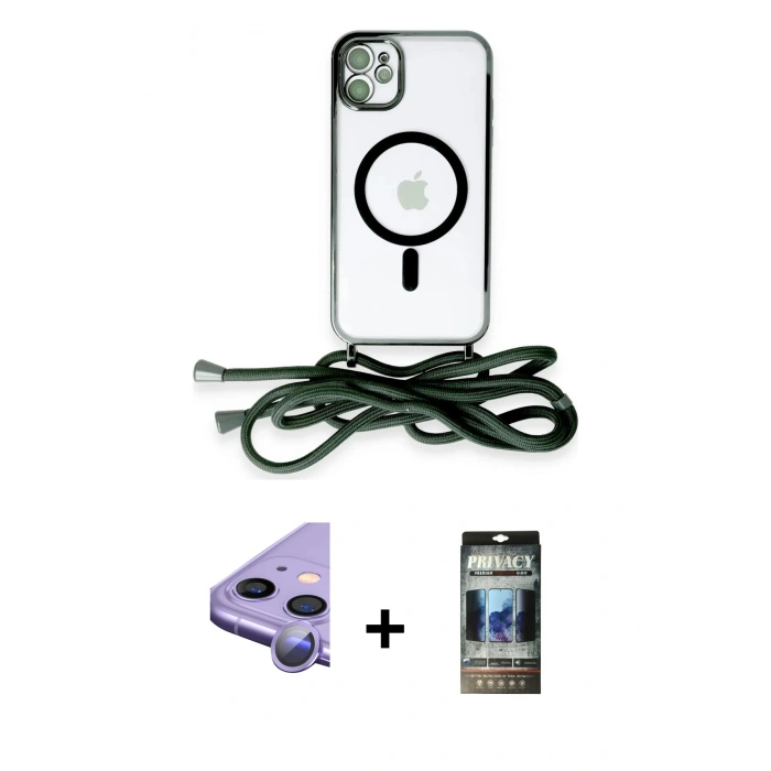 MARSİLYAN™- iPhone 11 Kılıf Eksen Özel Seri - Siyah 34D Hayalet Izgaralı Cam + Raze Metal Kamera Lens - MR
