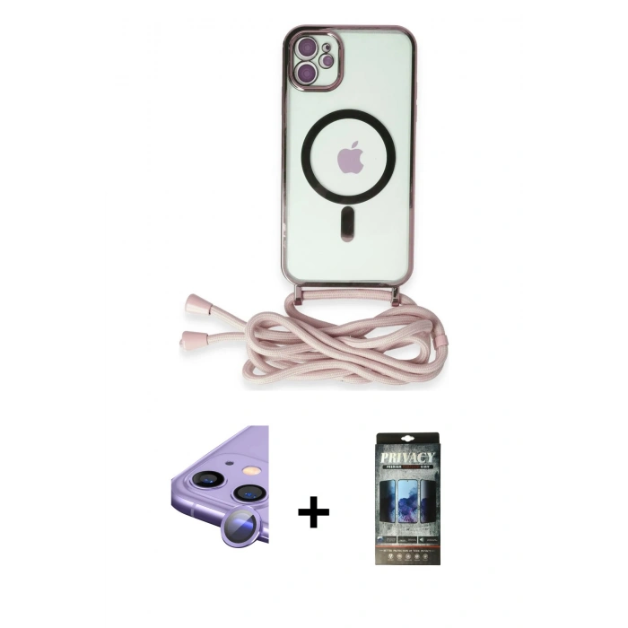 MARSİLYAN™- iPhone 11 Kılıf Eksen Özel Seri - Siyah 34D Hayalet Izgaralı Cam + Raze Metal Kamera Lens - MR