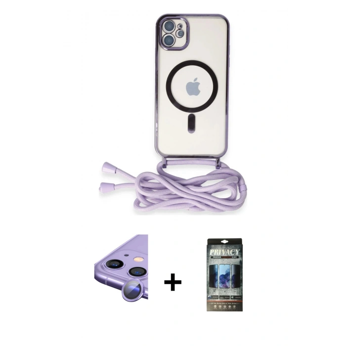 MARSİLYAN™- iPhone 11 Kılıf Eksen Özel Seri - Siyah 34D Hayalet Izgaralı Cam + Raze Metal Kamera Lens - MR