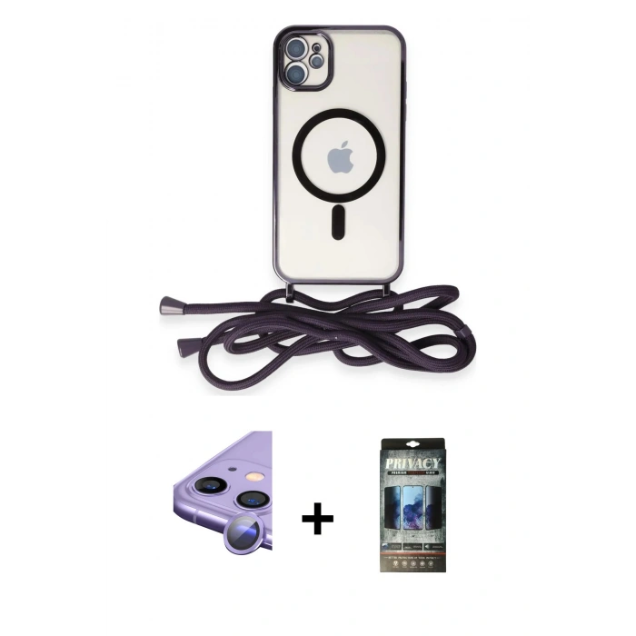 MARSİLYAN™- iPhone 11 Kılıf Eksen Özel Seri - Siyah 34D Hayalet Izgaralı Cam + Raze Metal Kamera Lens - MR