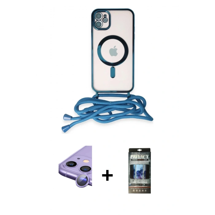 MARSİLYAN™- iPhone 11 Kılıf Eksen Özel Seri - Siyah 34D Hayalet Izgaralı Cam + Raze Metal Kamera Lens - MR