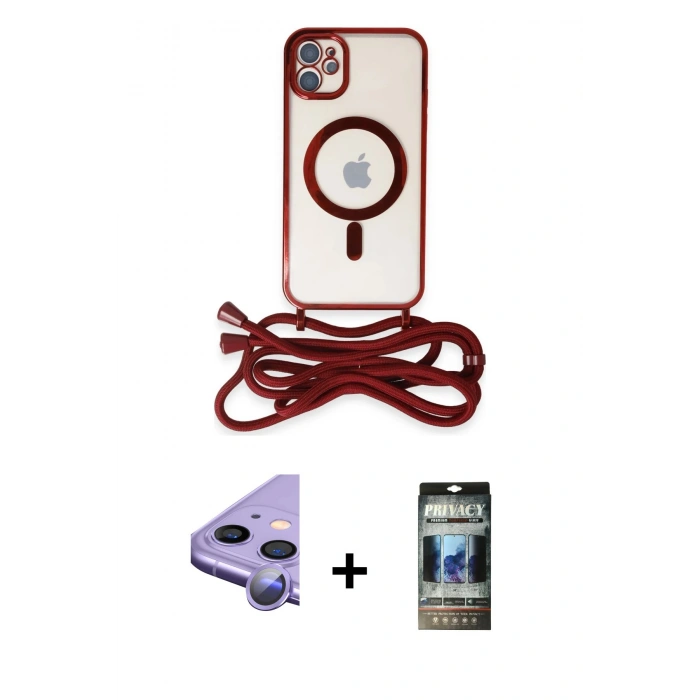 MARSİLYAN™- iPhone 11 Kılıf Eksen Özel Seri - Siyah 34D Hayalet Izgaralı Cam + Raze Metal Kamera Lens - MR
