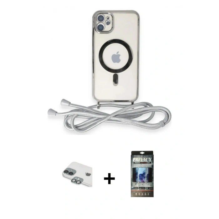 MARSİLYAN™- iPhone 11 Kılıf Eksen Özel Seri - Siyah 34D Hayalet Izgaralı Cam + Pers Alüminyum Kamera Lens - YL