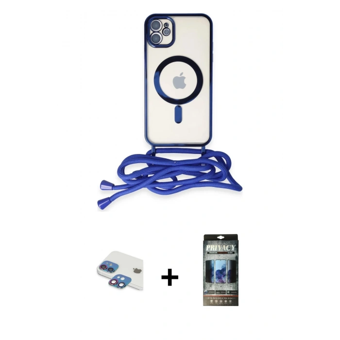 MARSİLYAN™- iPhone 11 Kılıf Eksen Özel Seri - Siyah 34D Hayalet Izgaralı Cam + Pers Alüminyum Kamera Lens - GI