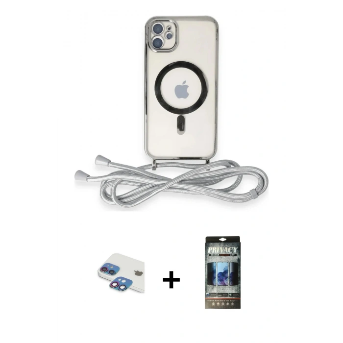 MARSİLYAN™- iPhone 11 Kılıf Eksen Özel Seri - Siyah 34D Hayalet Izgaralı Cam + Pers Alüminyum Kamera Lens - GI