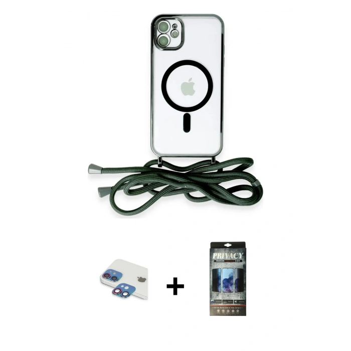 MARSİLYAN™- iPhone 11 Kılıf Eksen Özel Seri - Siyah 34D Hayalet Izgaralı Cam + Pers Alüminyum Kamera Lens - GI