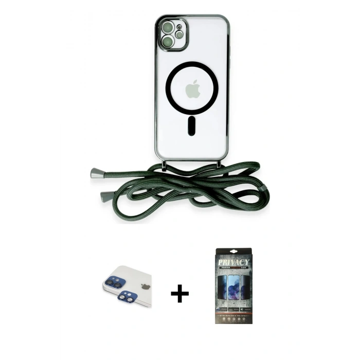 MARSİLYAN™- iPhone 11 Kılıf Eksen Özel Seri - Siyah 34D Hayalet Izgaralı Cam + Pers Alüminyum Kamera Lens - LT