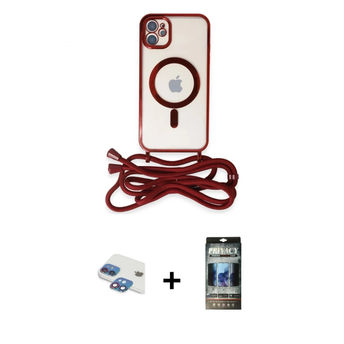 MARSİLYAN™- iPhone 11 Kılıf Eksen Özel Seri - Siyah 34D Hayalet Izgaralı Cam + Pers Alüminyum Kamera Lens - GI