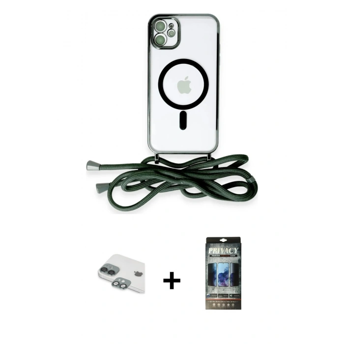 MARSİLYAN™- iPhone 11 Kılıf Eksen Özel Seri - Siyah 34D Hayalet Izgaralı Cam + Pers Alüminyum Kamera Lens - YL