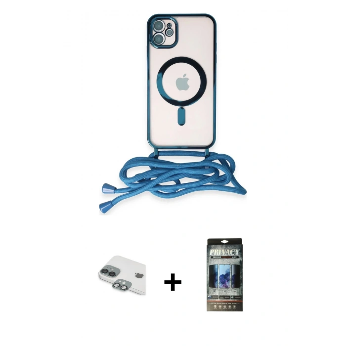 MARSİLYAN™- iPhone 11 Kılıf Eksen Özel Seri - Siyah 34D Hayalet Izgaralı Cam + Pers Alüminyum Kamera Lens - YL