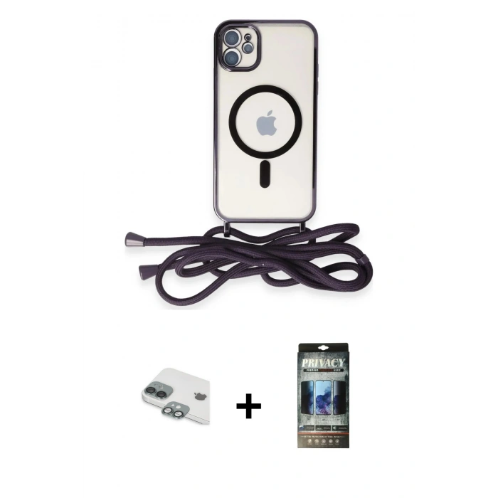 MARSİLYAN™- iPhone 11 Kılıf Eksen Özel Seri - Siyah 34D Hayalet Izgaralı Cam + Pers Alüminyum Kamera Lens - YL