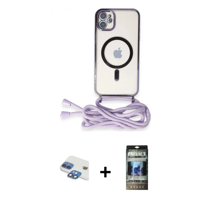 MARSİLYAN™- iPhone 11 Kılıf Eksen Özel Seri - Siyah 34D Hayalet Izgaralı Cam + Pers Alüminyum Kamera Lens - GI