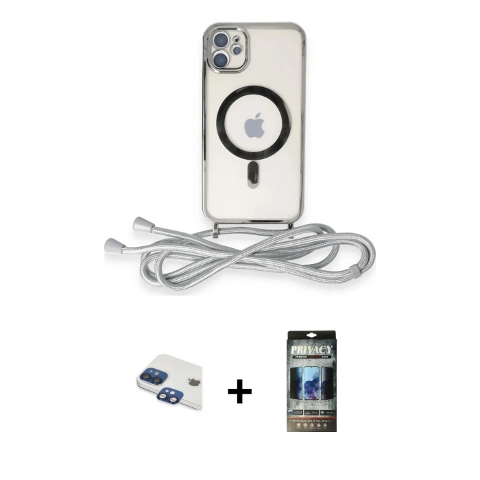 MARSİLYAN™- iPhone 11 Kılıf Eksen Özel Seri - Siyah 34D Hayalet Izgaralı Cam + Pers Alüminyum Kamera Lens - LT