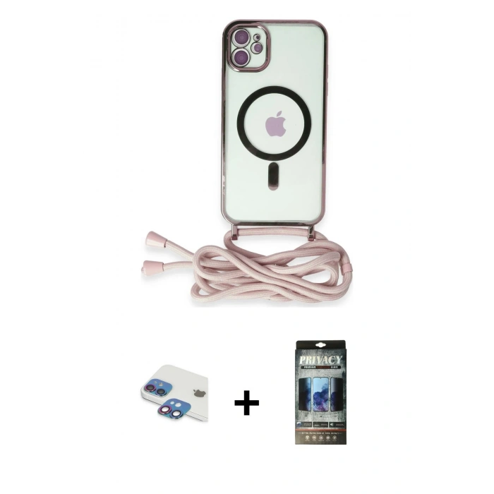 MARSİLYAN™- iPhone 11 Kılıf Eksen Özel Seri - Siyah 34D Hayalet Izgaralı Cam + Pers Alüminyum Kamera Lens - GI